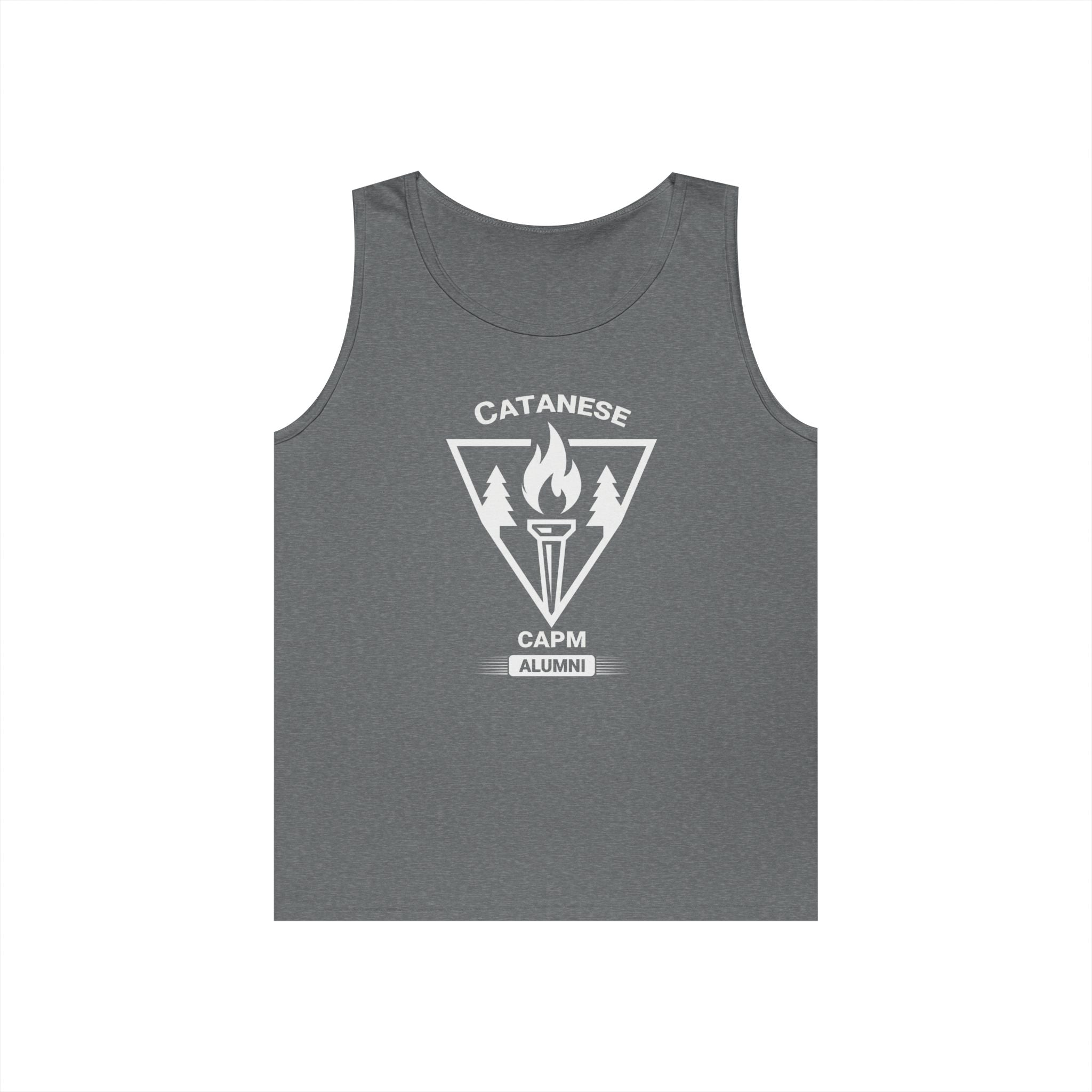 Campfire Adventure Tank Top — Retro Flame Badge Graphic
