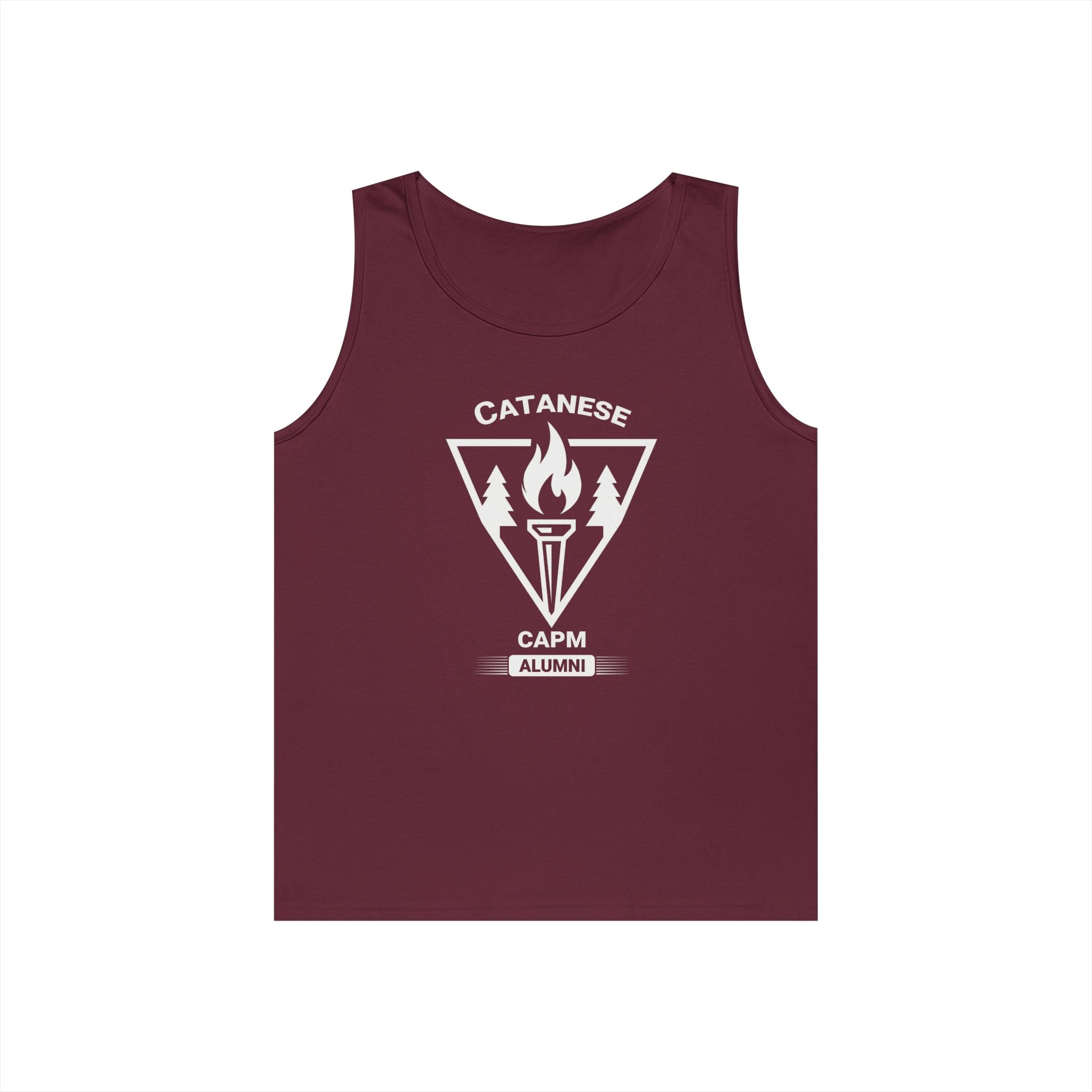 Campfire Adventure Tank Top — Retro Flame Badge Graphic