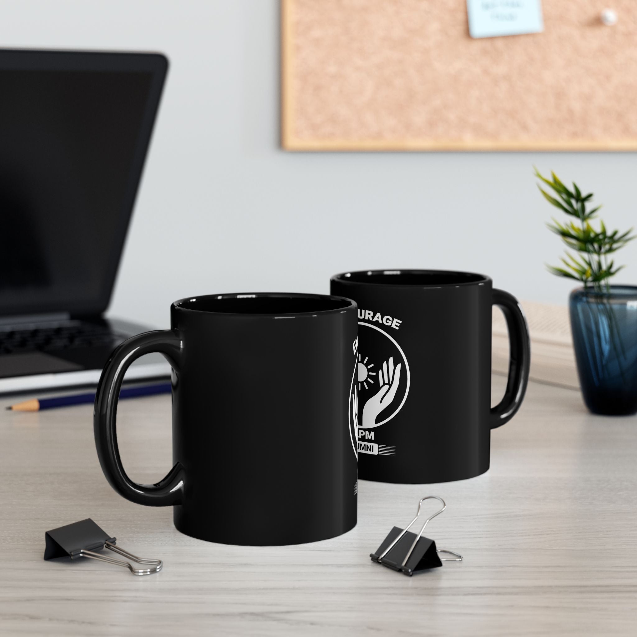 Encourage CAPM Alumni Black Ceramic Mug — Inspirational Hands & Sun Design (11oz/15oz)