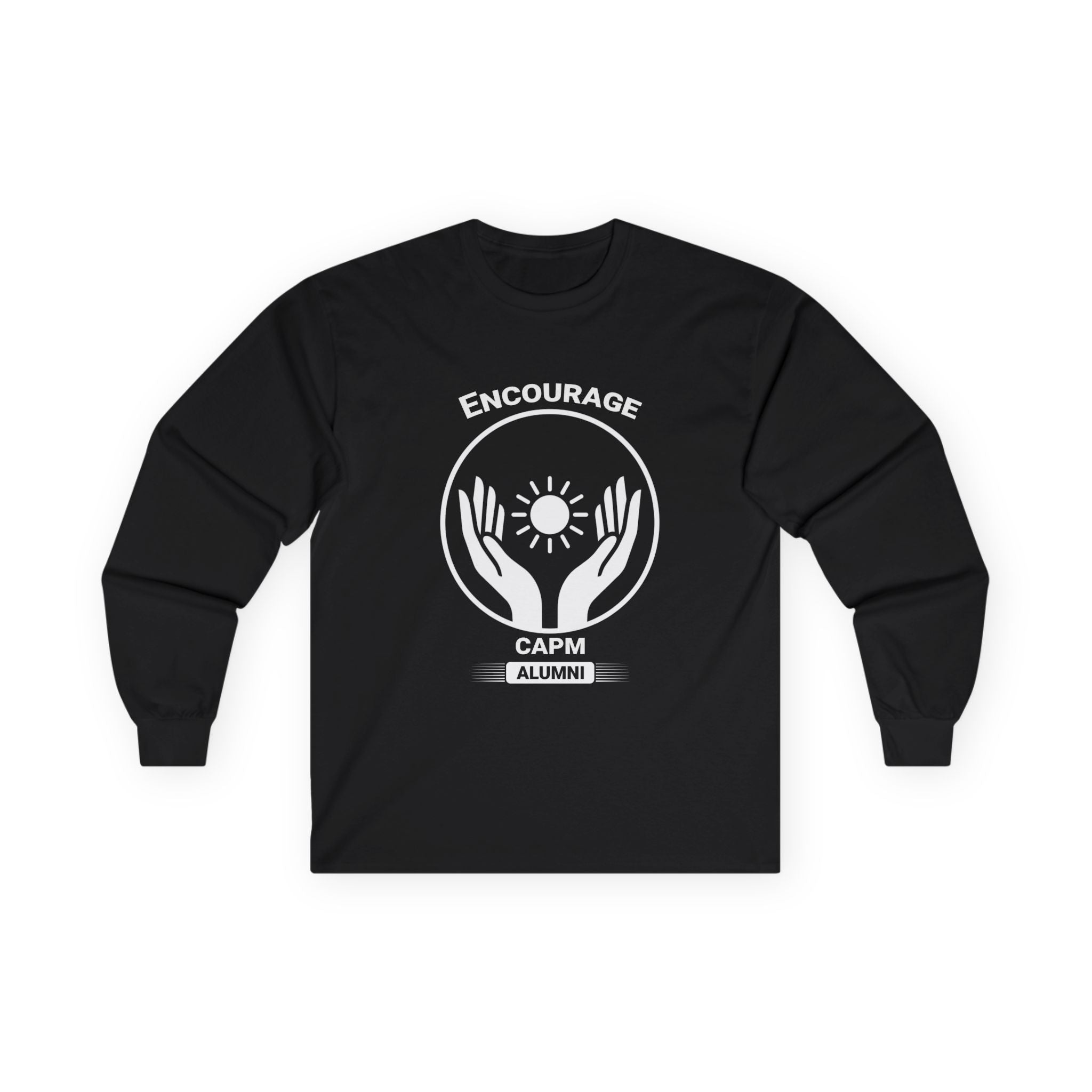 Long Sleeve Tee — Hands Cradling Sun Spiritual Graphic