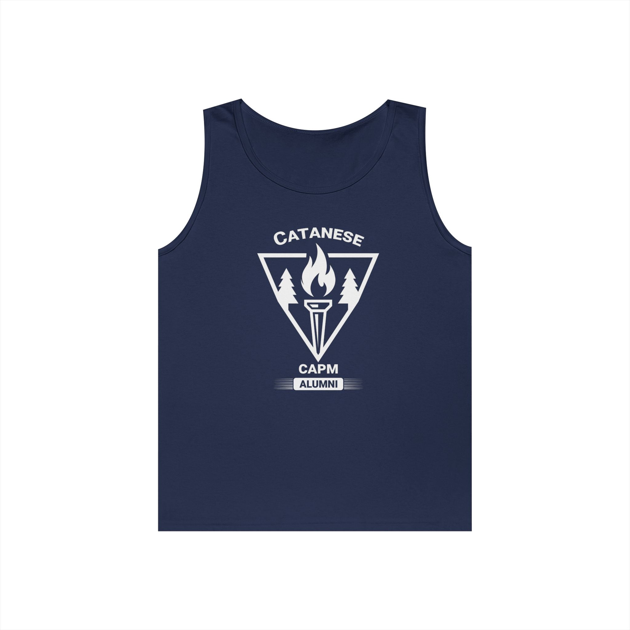 Campfire Adventure Tank Top — Retro Flame Badge Graphic