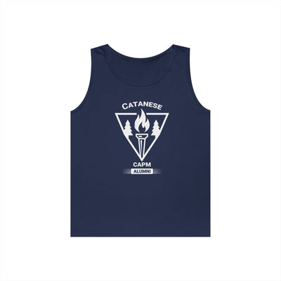 Campfire Adventure Tank Top — Retro Flame Badge Graphic