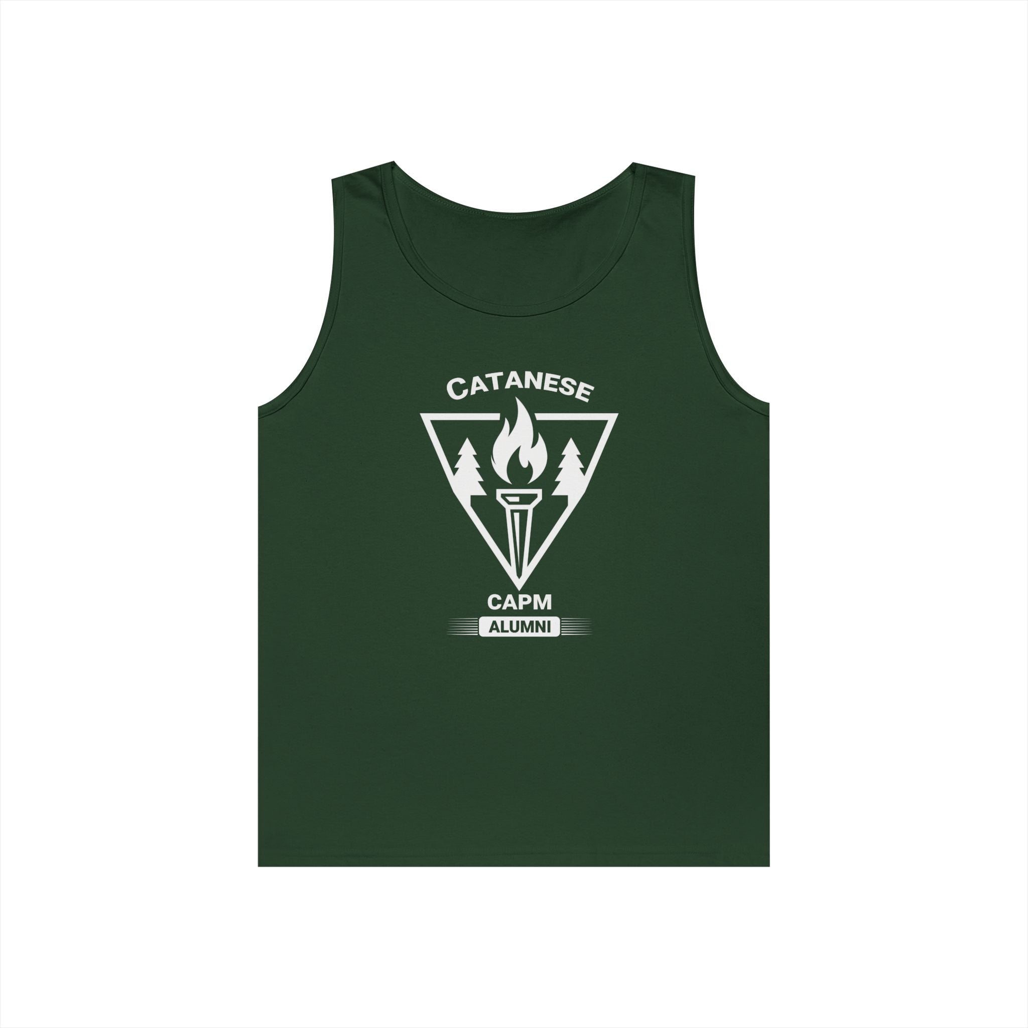 Campfire Adventure Tank Top — Retro Flame Badge Graphic