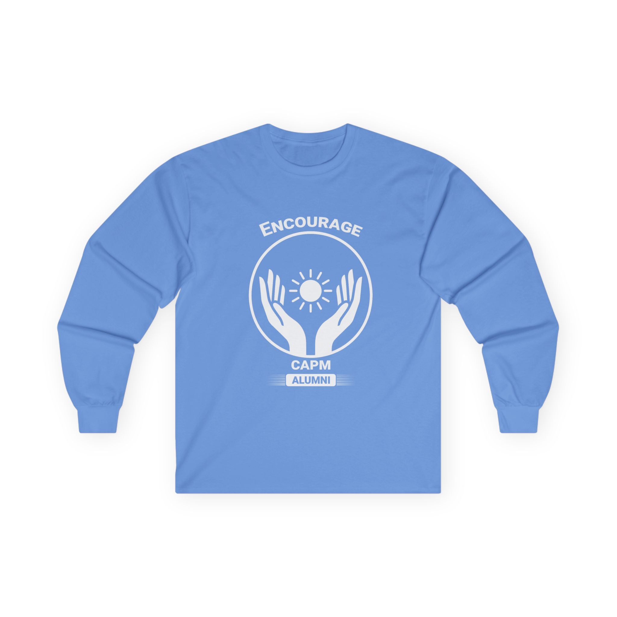 Long Sleeve Tee — Hands Cradling Sun Spiritual Graphic