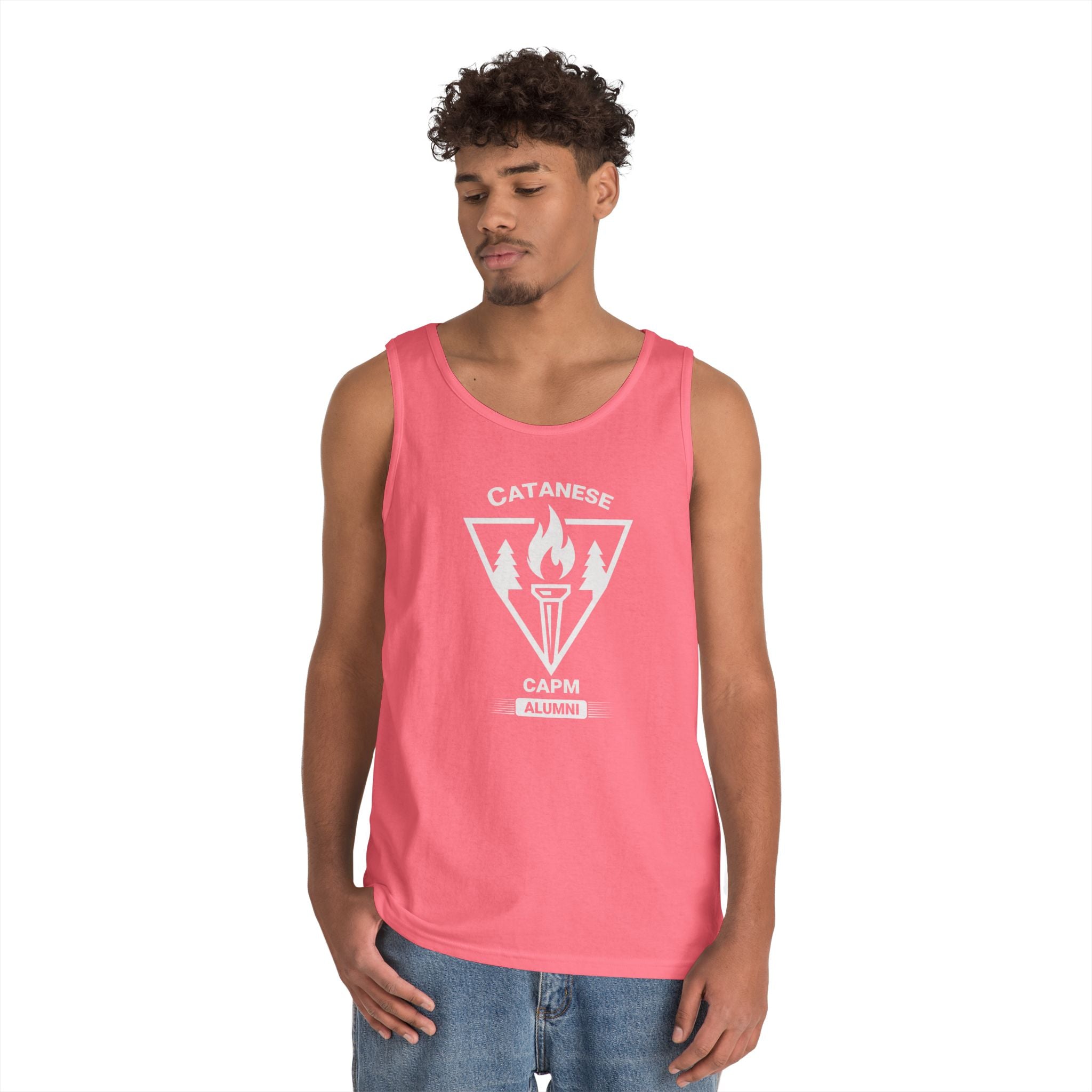 Campfire Adventure Tank Top — Retro Flame Badge Graphic