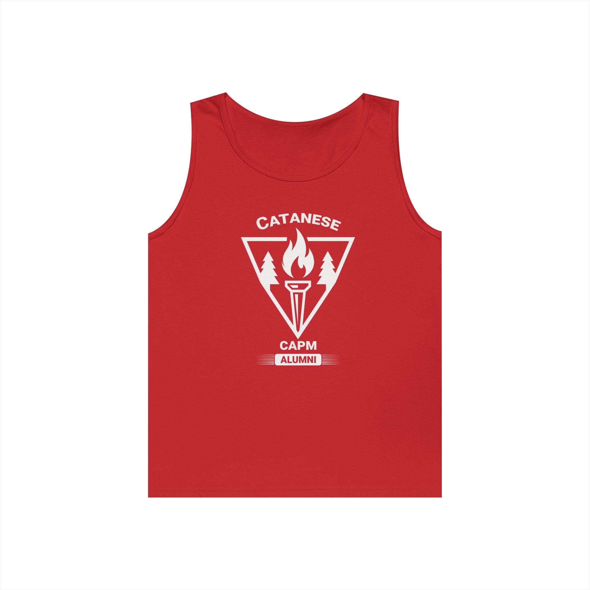 Campfire Adventure Tank Top — Retro Flame Badge Graphic