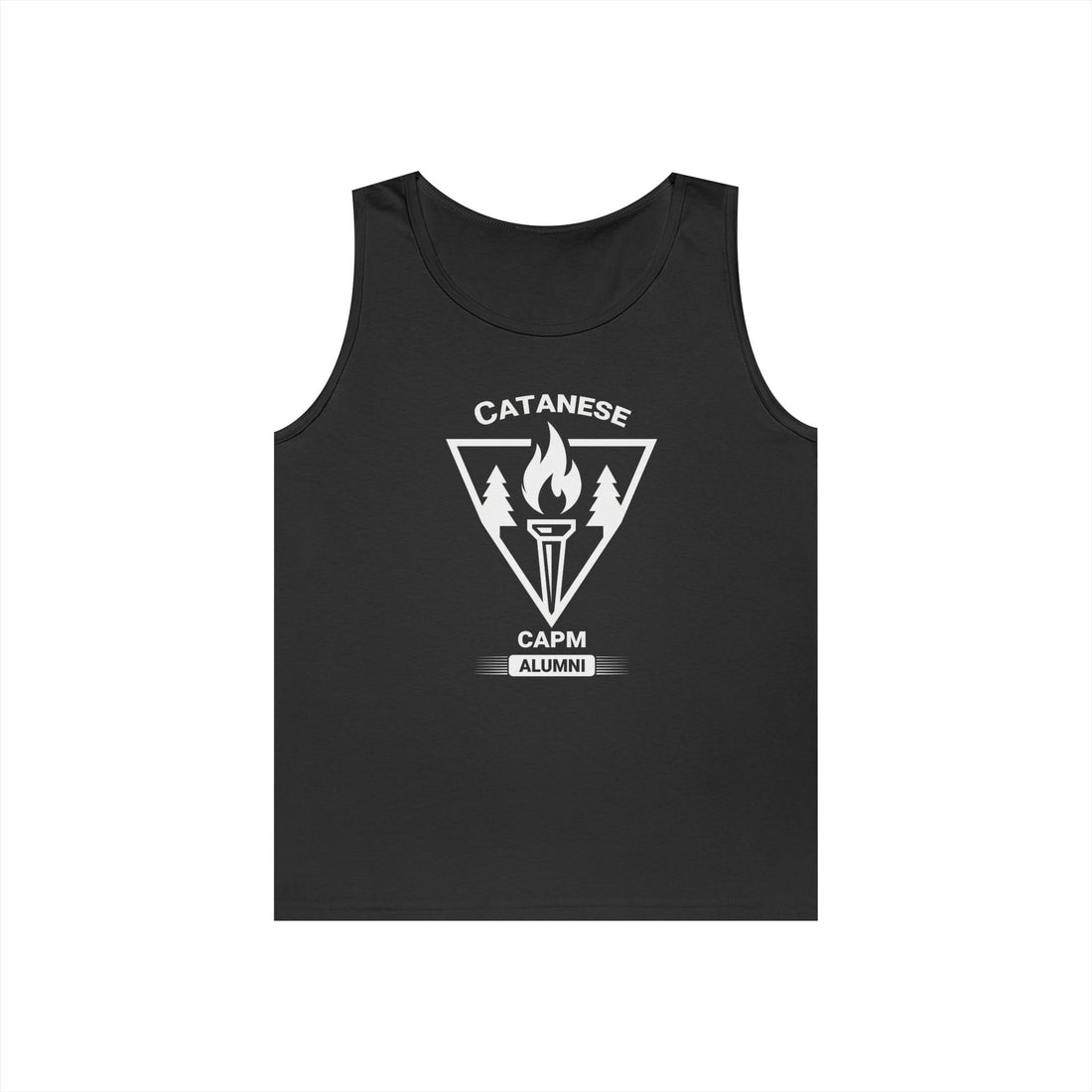 Campfire Adventure Tank Top — Retro Flame Badge Graphic