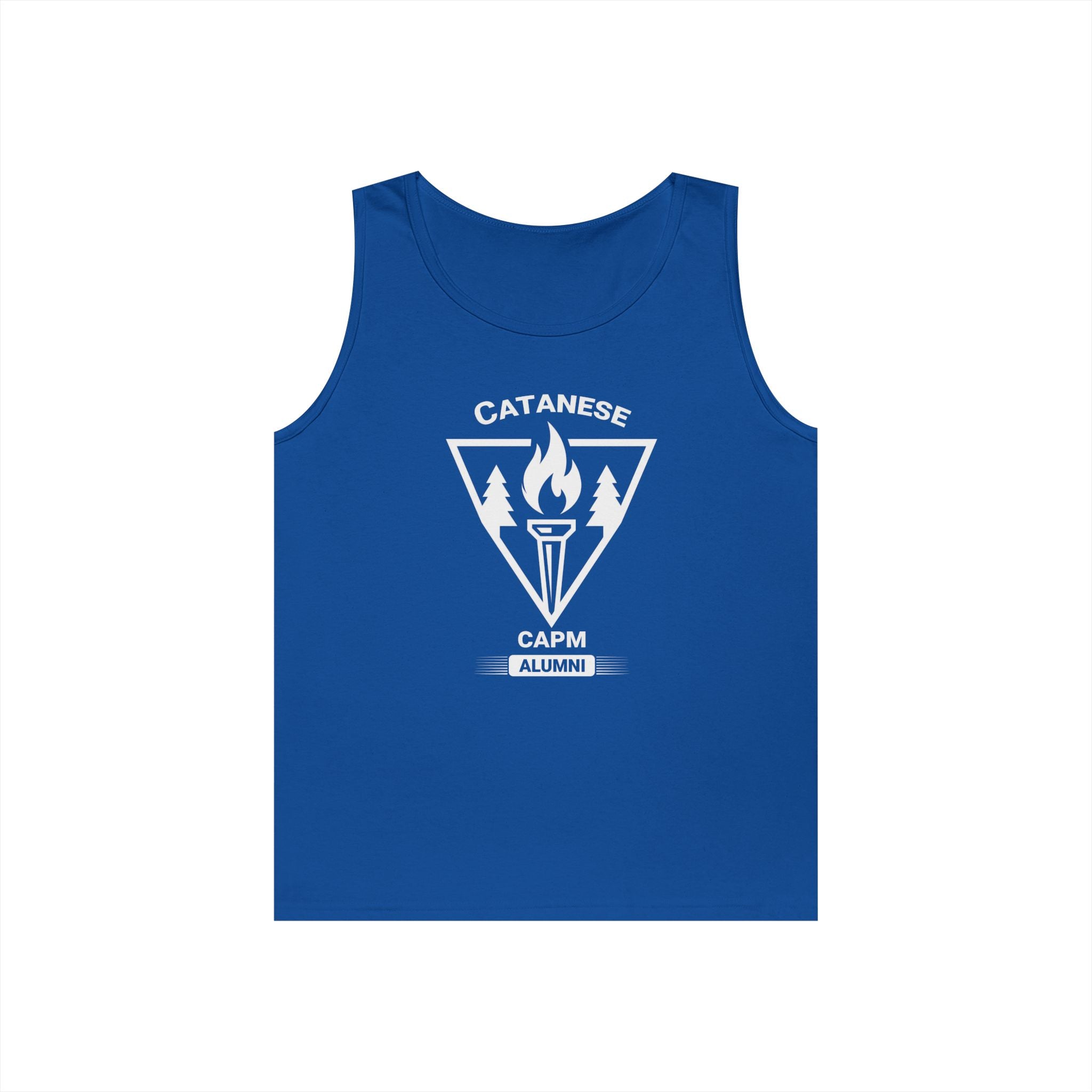 Campfire Adventure Tank Top — Retro Flame Badge Graphic